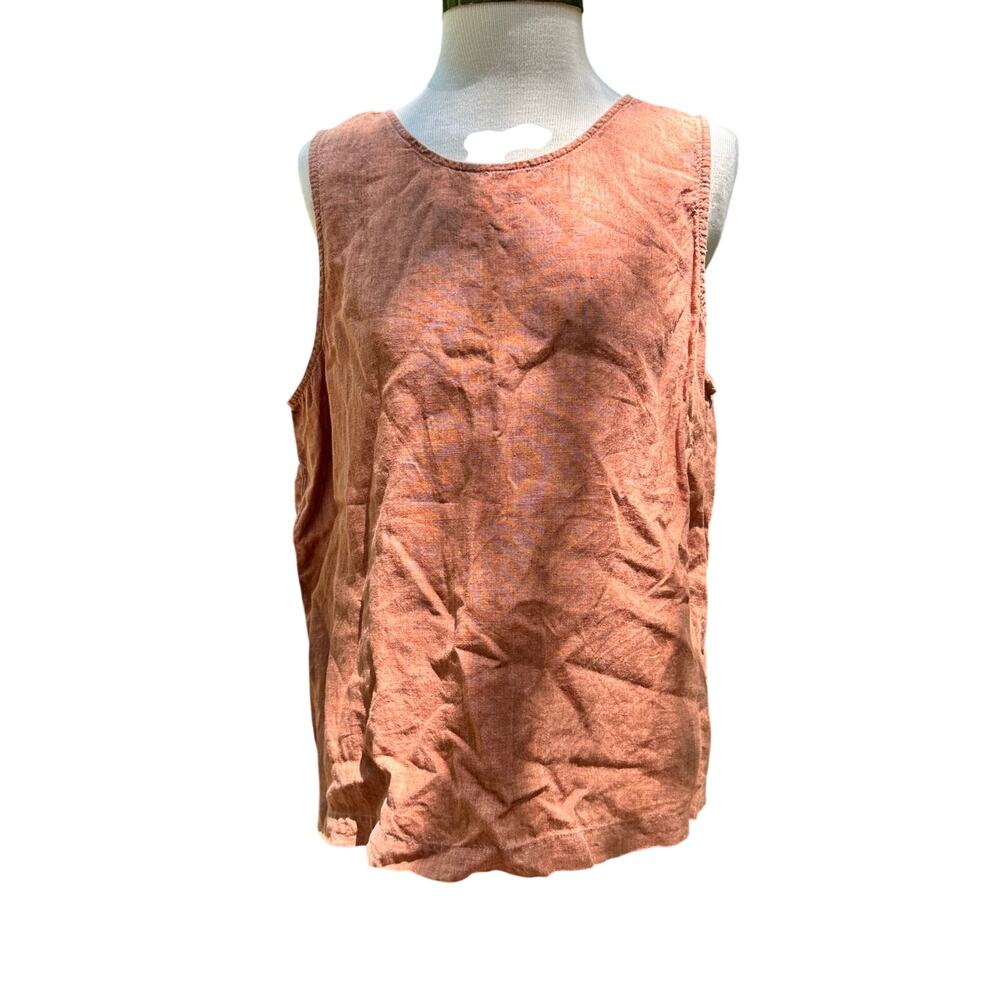 Eileen Fisher Cinnamon Washed Organic Linen Delave Round Neck Shell Size Lrg